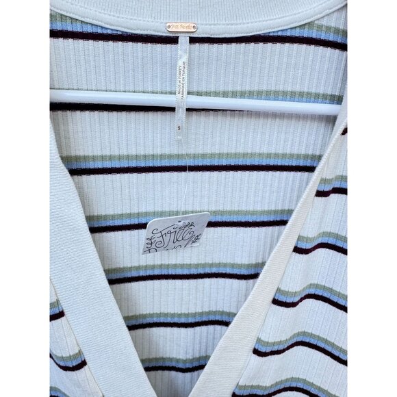 Free People Striped Ribbed V-Neck Polo Shirt With Short Sleeves.Size Small - Picture 8 of 14